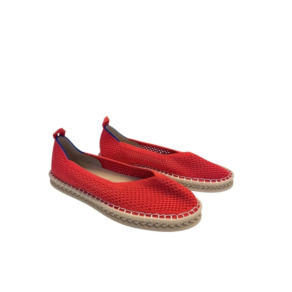 New ROTHY'S Sz 7 The Espadrille Flats Red Hot Comfort Cushion Jute Midsole NWOB